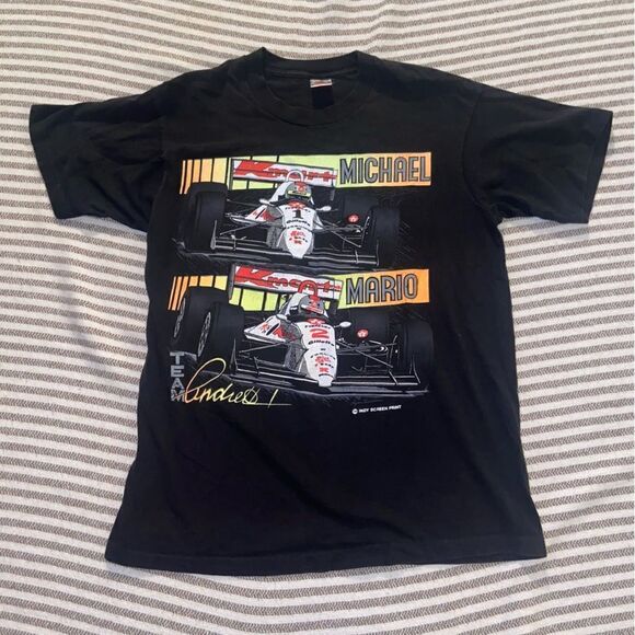 Vintage Michael/Mario Andretti‎ Newman Haas Indy Racing T-Shirt Large Black Tee - Picture 1 of 3